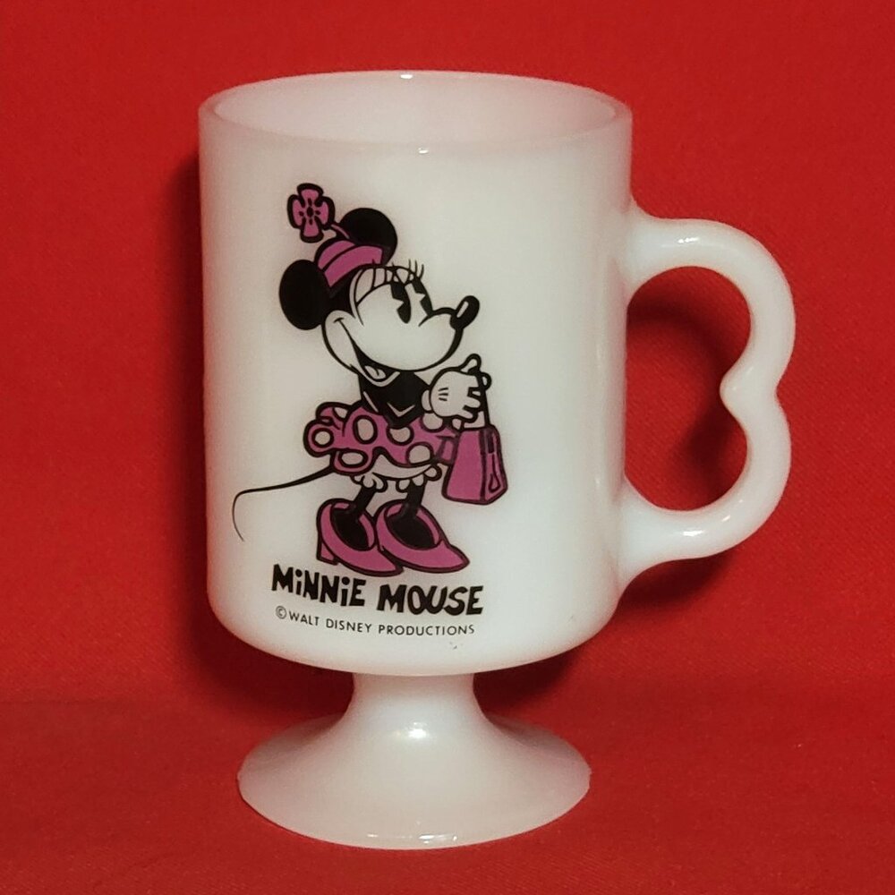 Walt Disney Productions White Milk Glass Cup Minnie Mouse Pedestal Footed Mug